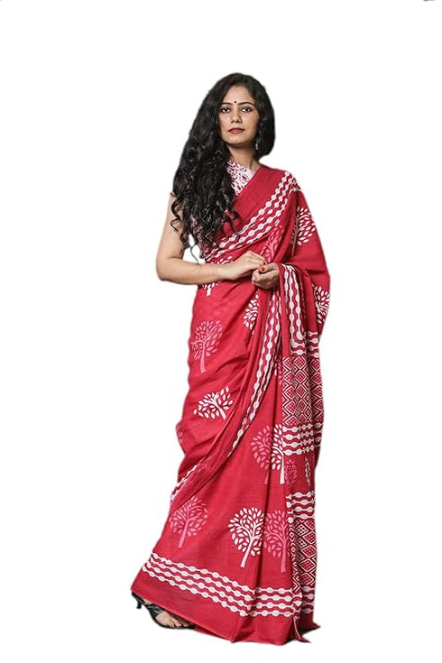 Jalther Handicrafts Women'S Ikat Hand Block Print Jaipuri Cotton Mulmul Saree